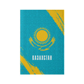 Обложка для паспорта матовая кожа с принтом КАЗАХСТАН / KAZAKHSTAN в Новосибирске, натуральная матовая кожа | размер 19,3 х 13,7 см; прозрачные пластиковые крепления | flag | kazakhstan | qazaqstan | герб | захах | казахстан | кахахи | лого | нур султан | республика | символ | страна | флаг