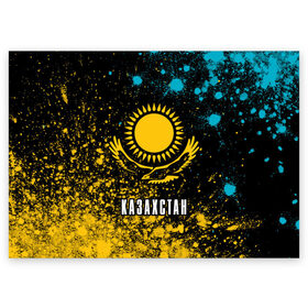 Поздравительная открытка с принтом КАЗАХСТАН / KAZAKHSTAN в Новосибирске, 100% бумага | плотность бумаги 280 г/м2, матовая, на обратной стороне линовка и место для марки
 | flag | kazakhstan | qazaqstan | герб | захах | казахстан | кахахи | лого | нур султан | республика | символ | страна | флаг