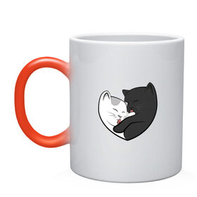 Кружка хамелеон с принтом Влюблённые котики в Новосибирске, керамика | меняет цвет при нагревании, емкость 330 мл | Тематика изображения на принте: арт | белая кошка | белый кот | влюблённые | кот | кот и кошка | кошка | любовь | пара | рисунок | чёрная кошка | чёрный кот