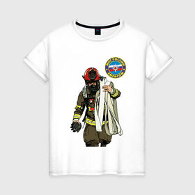 Женская футболка хлопок с принтом Спасатель МЧС в Новосибирске, 100% хлопок | прямой крой, круглый вырез горловины, длина до линии бедер, слегка спущенное плечо | мчс | мчс россии | пожарник | пожарные | пожарный | спасатели | спасатель