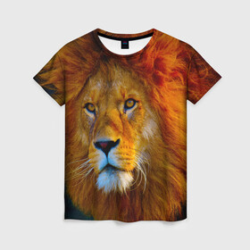 Женская футболка 3D с принтом Лев 3D в Новосибирске, 100% полиэфир ( синтетическое хлопкоподобное полотно) | прямой крой, круглый вырез горловины, длина до линии бедер | leon king | голова льва | король лев | лев | симба | хищник
