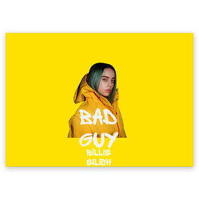 Поздравительная открытка с принтом Billie Eilish(Билли Айлиш) в Новосибирске, 100% бумага | плотность бумаги 280 г/м2, матовая, на обратной стороне линовка и место для марки
 | bad guy | billie eilish | билли айлиш | музыка | популярная музыка