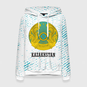 Женская толстовка 3D с принтом KAZAKHSTAN / КАЗАХСТАН в Новосибирске, 100% полиэстер  | двухслойный капюшон со шнурком для регулировки, мягкие манжеты на рукавах и по низу толстовки, спереди карман-кенгуру с мягким внутренним слоем. | flag | kazakhstan | qazaqstan | герб | захах | казахстан | кахахи | лого | нур султан | республика | символ | страна | флаг