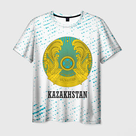 Мужская футболка 3D с принтом KAZAKHSTAN / КАЗАХСТАН в Новосибирске, 100% полиэфир | прямой крой, круглый вырез горловины, длина до линии бедер | Тематика изображения на принте: flag | kazakhstan | qazaqstan | герб | захах | казахстан | кахахи | лого | нур султан | республика | символ | страна | флаг