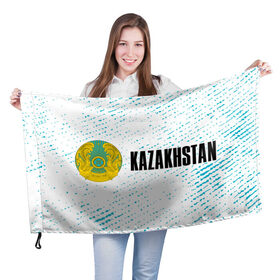 Флаг 3D с принтом KAZAKHSTAN / КАЗАХСТАН в Новосибирске, 100% полиэстер | плотность ткани — 95 г/м2, размер — 67 х 109 см. Принт наносится с одной стороны | flag | kazakhstan | qazaqstan | герб | захах | казахстан | кахахи | лого | нур султан | республика | символ | страна | флаг