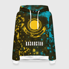 Женская толстовка 3D с принтом КАЗАХСТАН / KAZAKHSTAN в Новосибирске, 100% полиэстер  | двухслойный капюшон со шнурком для регулировки, мягкие манжеты на рукавах и по низу толстовки, спереди карман-кенгуру с мягким внутренним слоем. | flag | kazakhstan | qazaqstan | герб | захах | казахстан | кахахи | лого | нур султан | республика | символ | страна | флаг
