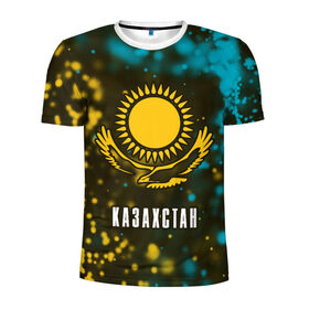 Мужская футболка 3D спортивная с принтом КАЗАХСТАН / KAZAKHSTAN в Новосибирске, 100% полиэстер с улучшенными характеристиками | приталенный силуэт, круглая горловина, широкие плечи, сужается к линии бедра | flag | kazakhstan | qazaqstan | герб | захах | казахстан | кахахи | лого | нур султан | республика | символ | страна | флаг