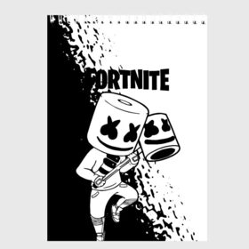 Скетчбук с принтом FORTNITE MARSHMELLO в Новосибирске, 100% бумага
 | 48 листов, плотность листов — 100 г/м2, плотность картонной обложки — 250 г/м2. Листы скреплены сверху удобной пружинной спиралью | Тематика изображения на принте: archetype | fortnite | fortnite x | game | ikonik | marshmello | raven | архетип | ворон | игра | иконик | маршмелло | фортнайт