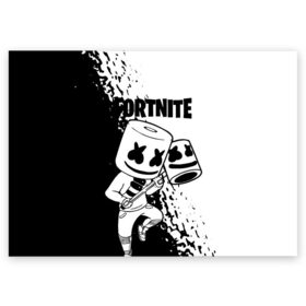 Поздравительная открытка с принтом FORTNITE MARSHMELLO. в Новосибирске, 100% бумага | плотность бумаги 280 г/м2, матовая, на обратной стороне линовка и место для марки
 | Тематика изображения на принте: archetype | fortnite | fortnite x | game | ikonik | marshmello | raven | архетип | ворон | игра | иконик | маршмелло | фортнайт