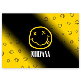 Поздравительная открытка с принтом NIRVANA / НИРВАНА в Новосибирске, 100% бумага | плотность бумаги 280 г/м2, матовая, на обратной стороне линовка и место для марки
 | band | cobain | face | kurt | logo | music | nirvana | rock | rocknroll | группа | кобейн | курт | лого | логотип | музыка | музыкальная | нирвана | рожица | рок | рокнролл | символ