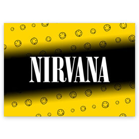 Поздравительная открытка с принтом NIRVANA / НИРВАНА в Новосибирске, 100% бумага | плотность бумаги 280 г/м2, матовая, на обратной стороне линовка и место для марки
 | band | cobain | face | kurt | logo | music | nirvana | rock | rocknroll | группа | кобейн | курт | лого | логотип | музыка | музыкальная | нирвана | рожица | рок | рокнролл | символ