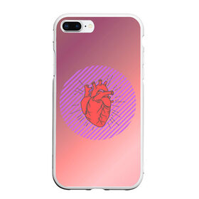Чехол для iPhone 7Plus/8 Plus матовый с принтом Сердечко на розовом фоне в Новосибирске, Силикон | Область печати: задняя сторона чехла, без боковых панелей | круг | любовь | неон | полосатый | розовый | сердце | сияние | фиолетовый