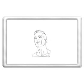 Магнит 45*70 с принтом портрет одной линией в Новосибирске, Пластик | Размер: 78*52 мм; Размер печати: 70*45 | красавчик | лица мужчины | минимализм | мужчина | не отрывая руки | одной линией | рисунок линиями | тумблер | чб | черные линии