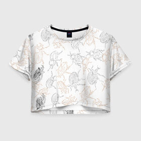 Женская футболка Crop-top 3D с принтом Ползучие жучки в Новосибирске, 100% полиэстер | круглая горловина, длина футболки до линии талии, рукава с отворотами | букашка | жук | жуки | жучара | жучки