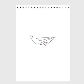 Скетчбук с принтом самолетик в Новосибирске, 100% бумага
 | 48 листов, плотность листов — 100 г/м2, плотность картонной обложки — 250 г/м2. Листы скреплены сверху удобной пружинной спиралью | белый самолетик | бумажный самолетик | минимализм | розовое сердечко | самолет | самолетик | сердечко | тумблер | чб