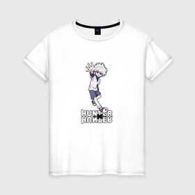 Женская футболка хлопок с принтом Hunter x Hunter в Новосибирске, 100% хлопок | прямой крой, круглый вырез горловины, длина до линии бедер, слегка спущенное плечо | killua | мультфильм | охотник х охотник