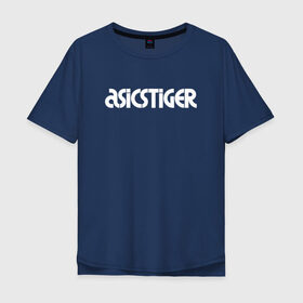 Мужская футболка хлопок Oversize с принтом ASICSTIGER в Новосибирске, 100% хлопок | свободный крой, круглый ворот, “спинка” длиннее передней части | acics | asics | asicstiger | tiger | voleybal | volleyball | асикс | волебол | волейбол | волейболист | волейболистка | воллейбол | тигр