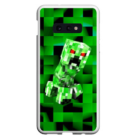 Чехол для Samsung S10E с принтом Minecraft creeper в Новосибирске, Силикон | Область печати: задняя сторона чехла, без боковых панелей | Тематика изображения на принте: blox | creeper | dungeons | game | geometry | logo | pixel | steve | алекс | герои | детям | зелень | игра | квадраты | крипер | куб | логотипы игр | майнкрафт | мальчикам | мобы | персонажи | пиксель | пиксельный | подземелья