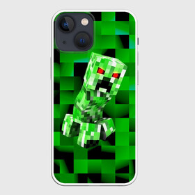 Чехол для iPhone 13 mini с принтом Minecraft creeper в Новосибирске,  |  | blox | creeper | dungeons | game | geometry | logo | pixel | steve | алекс | герои | детям | зелень | игра | квадраты | крипер | куб | логотипы игр | майнкрафт | мальчикам | мобы | персонажи | пиксель | пиксельный | подземелья