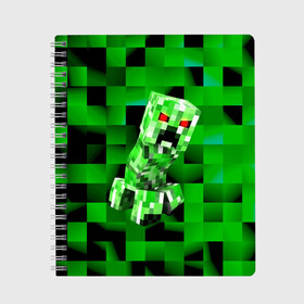 Тетрадь с принтом Minecraft creeper в Новосибирске, 100% бумага | 48 листов, плотность листов — 60 г/м2, плотность картонной обложки — 250 г/м2. Листы скреплены сбоку удобной пружинной спиралью. Уголки страниц и обложки скругленные. Цвет линий — светло-серый
 | Тематика изображения на принте: blox | creeper | dungeons | game | geometry | logo | pixel | steve | алекс | герои | детям | зелень | игра | квадраты | крипер | куб | логотипы игр | майнкрафт | мальчикам | мобы | персонажи | пиксель | пиксельный | подземелья