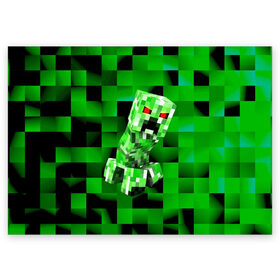 Поздравительная открытка с принтом Minecraft creeper в Новосибирске, 100% бумага | плотность бумаги 280 г/м2, матовая, на обратной стороне линовка и место для марки
 | Тематика изображения на принте: blox | creeper | dungeons | game | geometry | logo | pixel | steve | алекс | герои | детям | зелень | игра | квадраты | крипер | куб | логотипы игр | майнкрафт | мальчикам | мобы | персонажи | пиксель | пиксельный | подземелья