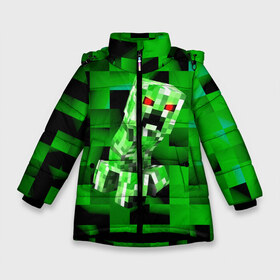 Зимняя куртка для девочек 3D с принтом Minecraft creeper в Новосибирске, ткань верха — 100% полиэстер; подклад — 100% полиэстер, утеплитель — 100% полиэстер. | длина ниже бедра, удлиненная спинка, воротник стойка и отстегивающийся капюшон. Есть боковые карманы с листочкой на кнопках, утяжки по низу изделия и внутренний карман на молнии. 

Предусмотрены светоотражающий принт на спинке, радужный светоотражающий элемент на пуллере молнии и на резинке для утяжки. | blox | creeper | dungeons | game | geometry | logo | pixel | steve | алекс | герои | детям | зелень | игра | квадраты | крипер | куб | логотипы игр | майнкрафт | мальчикам | мобы | персонажи | пиксель | пиксельный | подземелья
