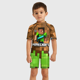 Детский купальный костюм 3D с принтом Minecraft logo heroes в Новосибирске, Полиэстер 85%, Спандекс 15% | застежка на молнии на спине | blox | creeper | dungeons | game | geometry | pixel | steve | алекс | герои | детям | зелень | игра | квадраты | крипер | куб | логотипы игр | майнкрафт | мальчикам | меч | мобы | персонажи | пиксель | пиксельный | подземелья