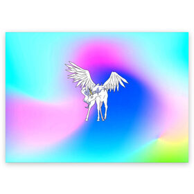 Поздравительная открытка с принтом Пегас Гелиос в Новосибирске, 100% бумага | плотность бумаги 280 г/м2, матовая, на обратной стороне линовка и место для марки
 | Тематика изображения на принте: anime | luna | princess | sailor moon | wings | ангел | градиент | детям | единорог | звезды | конь | красивый | крылья | лошадка | луна | любовь | марс | мифический | небеса | перья | радуга | сейлор мун | сказочный | токио