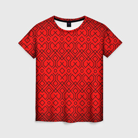 Женская футболка 3D с принтом Геометрический орнамент в Новосибирске, 100% полиэфир ( синтетическое хлопкоподобное полотно) | прямой крой, круглый вырез горловины, длина до линии бедер | абстракция | геометрия | кубы | орнамент | паттерн | полосы | узор
