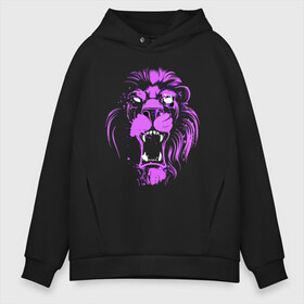 Мужское худи Oversize хлопок с принтом Neon lion в Новосибирске, френч-терри — 70% хлопок, 30% полиэстер. Мягкий теплый начес внутри —100% хлопок | боковые карманы, эластичные манжеты и нижняя кромка, капюшон на магнитной кнопке | Тематика изображения на принте: ears | eyes | fangs | jaw | lion | mane | muzzle | neon | глаза | грива | клыки | лев | неон | пасть | уши