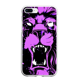 Чехол для iPhone 7Plus/8 Plus матовый с принтом Pink lion в Новосибирске, Силикон | Область печати: задняя сторона чехла, без боковых панелей | ears | eyes | fangs | jaw | lion | mane | muzzle | neon | pink | глаза | грива | клыки | лев | неон | пасть | розовый | уши