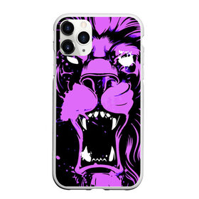 Чехол для iPhone 11 Pro Max матовый с принтом Pink lion в Новосибирске, Силикон |  | Тематика изображения на принте: ears | eyes | fangs | jaw | lion | mane | muzzle | neon | pink | глаза | грива | клыки | лев | неон | пасть | розовый | уши