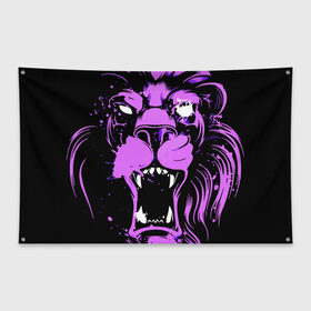 Флаг-баннер с принтом Pink lion в Новосибирске, 100% полиэстер | размер 67 х 109 см, плотность ткани — 95 г/м2; по краям флага есть четыре люверса для крепления | ears | eyes | fangs | jaw | lion | mane | muzzle | neon | pink | глаза | грива | клыки | лев | неон | пасть | розовый | уши