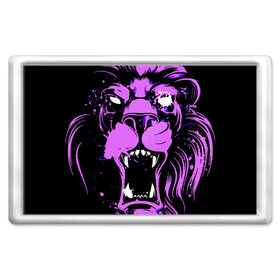 Магнит 45*70 с принтом Pink lion в Новосибирске, Пластик | Размер: 78*52 мм; Размер печати: 70*45 | ears | eyes | fangs | jaw | lion | mane | muzzle | neon | pink | глаза | грива | клыки | лев | неон | пасть | розовый | уши