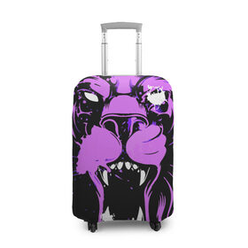 Чехол для чемодана 3D с принтом Pink lion в Новосибирске, 86% полиэфир, 14% спандекс | двустороннее нанесение принта, прорези для ручек и колес | Тематика изображения на принте: ears | eyes | fangs | jaw | lion | mane | muzzle | neon | pink | глаза | грива | клыки | лев | неон | пасть | розовый | уши