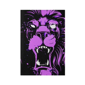 Обложка для паспорта матовая кожа с принтом Pink lion в Новосибирске, натуральная матовая кожа | размер 19,3 х 13,7 см; прозрачные пластиковые крепления | ears | eyes | fangs | jaw | lion | mane | muzzle | neon | pink | глаза | грива | клыки | лев | неон | пасть | розовый | уши