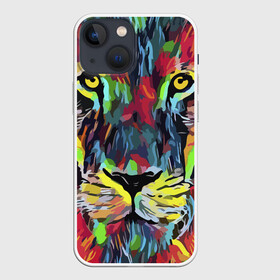 Чехол для iPhone 13 mini с принтом Rainbow lion в Новосибирске,  |  | color | ears | eyes | jaw | lion | mane | muzzle | nose | paint | view | взгляд | глаза | грива | краска | лев | нос | пасть | цвет