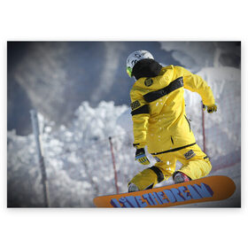 Поздравительная открытка с принтом сноубордист в Новосибирске, 100% бумага | плотность бумаги 280 г/м2, матовая, на обратной стороне линовка и место для марки
 | snowboard | прыжок | сноуборд | сноубординг | сноубордист | экстрим