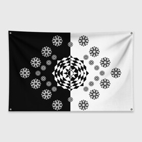 Флаг-баннер с принтом Черное солнце в Новосибирске, 100% полиэстер | размер 67 х 109 см, плотность ткани — 95 г/м2; по краям флага есть четыре люверса для крепления | Тематика изображения на принте: геометрия | монохром | роза | ромбы | снежинки | треугольники | цветок | черно белое