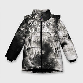 Зимняя куртка для девочек 3D с принтом Assassins Creed Valhalla в Новосибирске, ткань верха — 100% полиэстер; подклад — 100% полиэстер, утеплитель — 100% полиэстер. | длина ниже бедра, удлиненная спинка, воротник стойка и отстегивающийся капюшон. Есть боковые карманы с листочкой на кнопках, утяжки по низу изделия и внутренний карман на молнии. 

Предусмотрены светоотражающий принт на спинке, радужный светоотражающий элемент на пуллере молнии и на резинке для утяжки. | eivor | valhalla | vikings | вальгалла | вальхалла | викинги | эйвор
