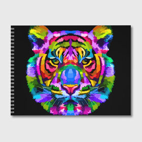 Альбом для рисования с принтом Neon tiger в Новосибирске, 100% бумага
 | матовая бумага, плотность 200 мг. | color | ears | eyes | muzzle | neon | tiger | vanguard | view | авангард | взгляд | глаза | неон | тигр | уши | цвет