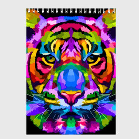 Скетчбук с принтом Neon tiger в Новосибирске, 100% бумага
 | 48 листов, плотность листов — 100 г/м2, плотность картонной обложки — 250 г/м2. Листы скреплены сверху удобной пружинной спиралью | color | ears | eyes | muzzle | neon | tiger | vanguard | view | авангард | взгляд | глаза | неон | тигр | уши | цвет