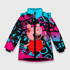 Зимняя куртка для девочек 3D с принтом Roblox piggy Свинка Пигги в Новосибирске, ткань верха — 100% полиэстер; подклад — 100% полиэстер, утеплитель — 100% полиэстер. | длина ниже бедра, удлиненная спинка, воротник стойка и отстегивающийся капюшон. Есть боковые карманы с листочкой на кнопках, утяжки по низу изделия и внутренний карман на молнии. 

Предусмотрены светоотражающий принт на спинке, радужный светоотражающий элемент на пуллере молнии и на резинке для утяжки. | Тематика изображения на принте: game | piggy | roblox | блок | игра | игрушка | лего | майнкрафт | персонажи | персонажи из кубиков | пигги | роблокс | робот | свинка