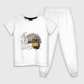 Детская пижама хлопок с принтом Белый и желтый поезд в Новосибирске, 100% хлопок |  брюки и футболка прямого кроя, без карманов, на брюках мягкая резинка на поясе и по низу штанин
 | Тематика изображения на принте: белый и желтый поезд | город | дорога | трамвай | транспорт | улица