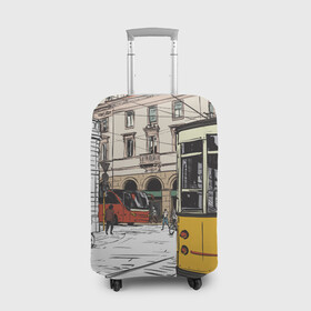 Чехол для чемодана 3D с принтом Белый и желтый поезд в Новосибирске, 86% полиэфир, 14% спандекс | двустороннее нанесение принта, прорези для ручек и колес | Тематика изображения на принте: белый и желтый поезд | город | дорога | трамвай | транспорт | улица