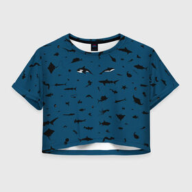 Женская футболка Crop-top 3D с принтом Fish в Новосибирске, 100% полиэстер | круглая горловина, длина футболки до линии талии, рукава с отворотами | dolphin | fish | killer whale | see life | shark | акула | дельфин | касатка | морские обитатели | рыба