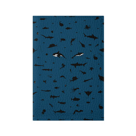 Обложка для паспорта матовая кожа с принтом Fish в Новосибирске, натуральная матовая кожа | размер 19,3 х 13,7 см; прозрачные пластиковые крепления | Тематика изображения на принте: dolphin | fish | killer whale | see life | shark | акула | дельфин | касатка | морские обитатели | рыба