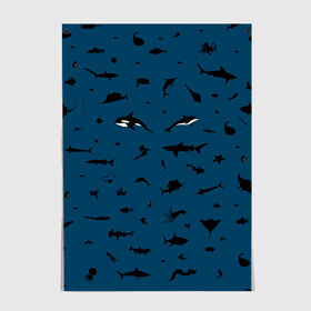 Постер с принтом Fish в Новосибирске, 100% бумага
 | бумага, плотность 150 мг. Матовая, но за счет высокого коэффициента гладкости имеет небольшой блеск и дает на свету блики, но в отличии от глянцевой бумаги не покрыта лаком | dolphin | fish | killer whale | see life | shark | акула | дельфин | касатка | морские обитатели | рыба