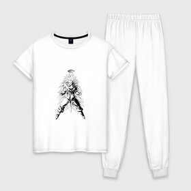 Женская пижама хлопок с принтом Dragon Ball Z в Новосибирске, 100% хлопок | брюки и футболка прямого кроя, без карманов, на брюках мягкая резинка на поясе и по низу штанин | dragon ball z | goku super saiyan | аниме | драгон бол | манга | сон гоку