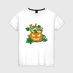 Женская футболка хлопок с принтом Halloween в Новосибирске, 100% хлопок | прямой крой, круглый вырез горловины, длина до линии бедер, слегка спущенное плечо | 